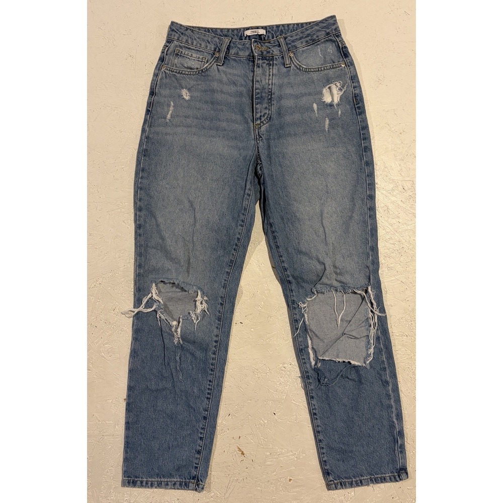 Forever 21 Premium Jeans Womens Sz 26x27.5 Distressed Blue Denim Button Fly‎